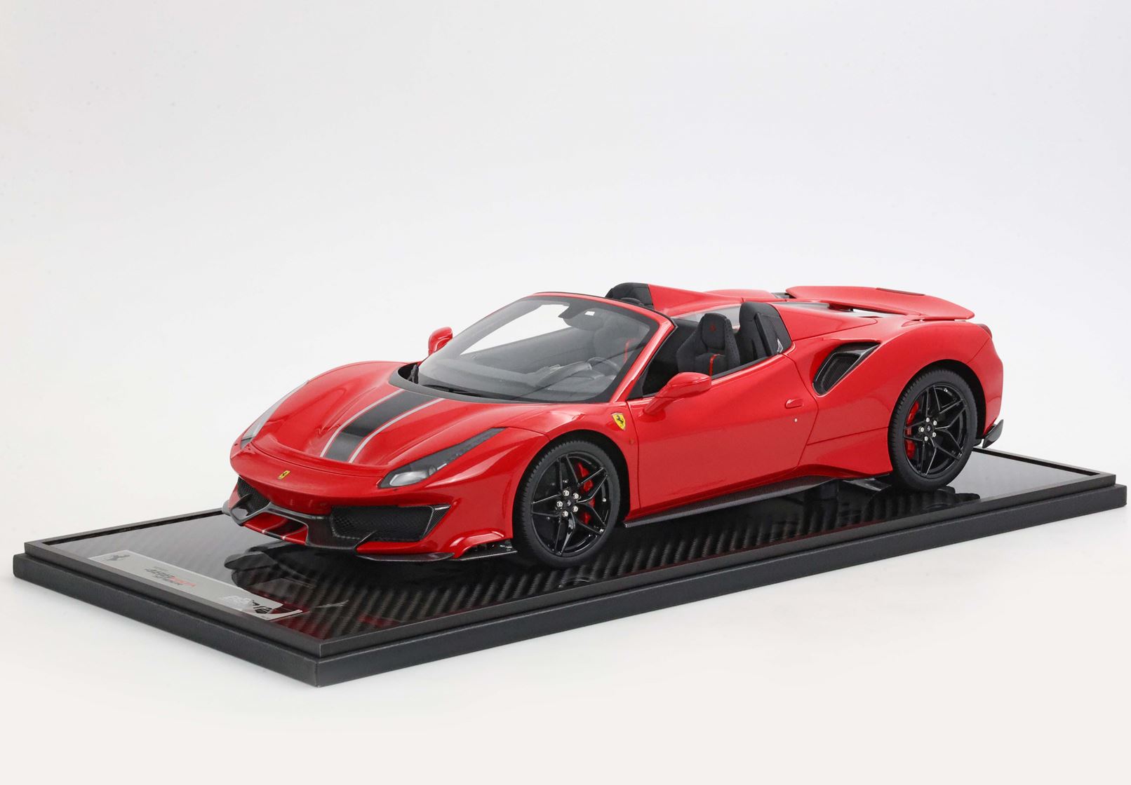 BBR Ferrari 488 Pista Spider Open roof Rosso Corsa - black silver stripe - 1/12 - 画像9