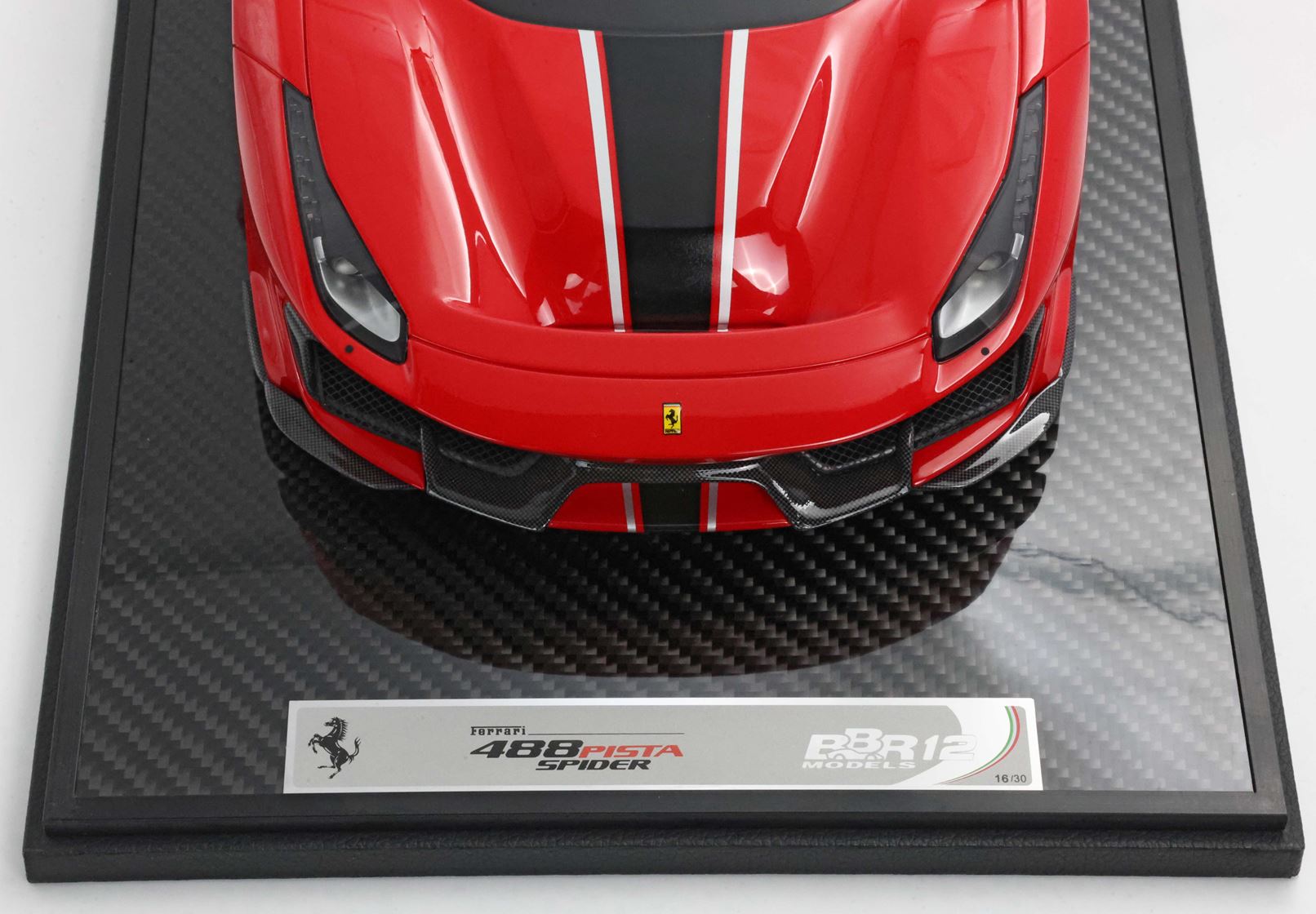 BBR Ferrari 488 Pista Spider Open roof Rosso Corsa - black silver stripe - 1/12 - 画像6