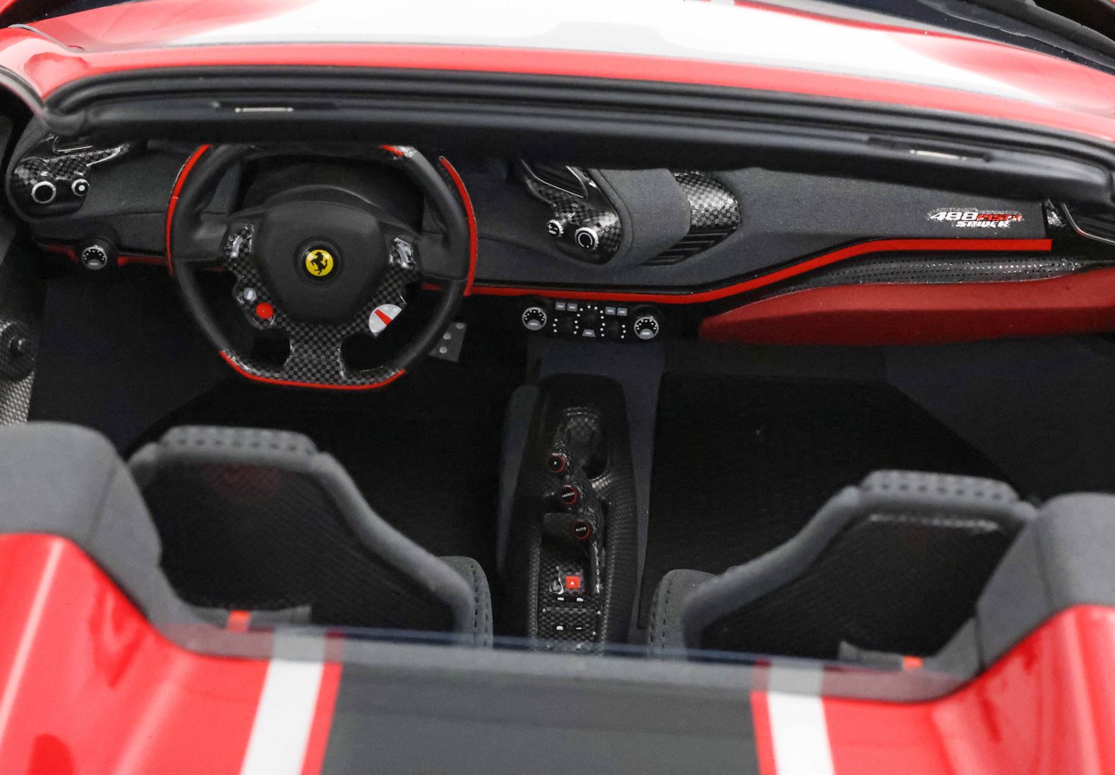 BBR Ferrari 488 Pista Spider Open roof Rosso Corsa - black silver stripe - 1/12 - 画像4
