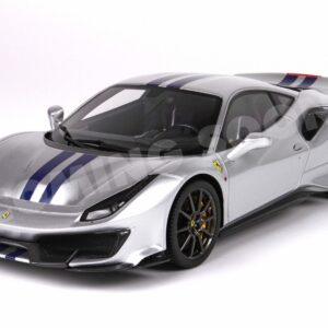 BBR Ferrari 488 Pista - diecast - Argento Nurburgring with stripe blue - Luxury Pack - 1/18