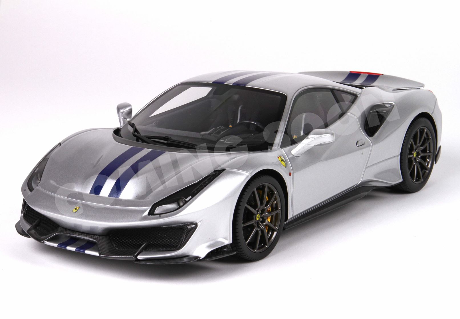 BBR Ferrari 488 Pista - diecast - Argento Nurburgring with stripe blue - POLYFOAM PACK - 1/18