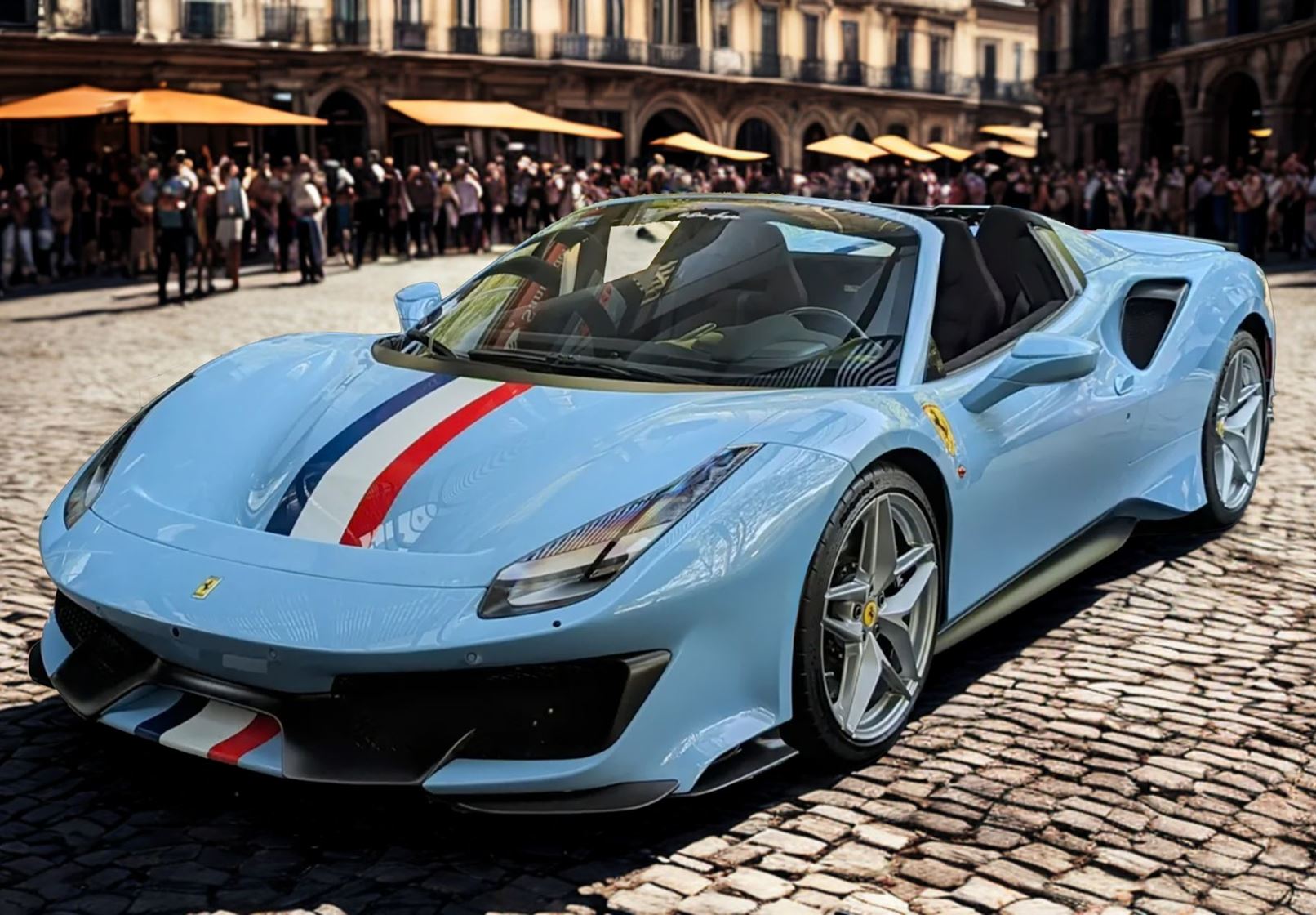 BBR Ferrari 488 Pista Spider with White French Stripe - La Plata Blue | 1:18