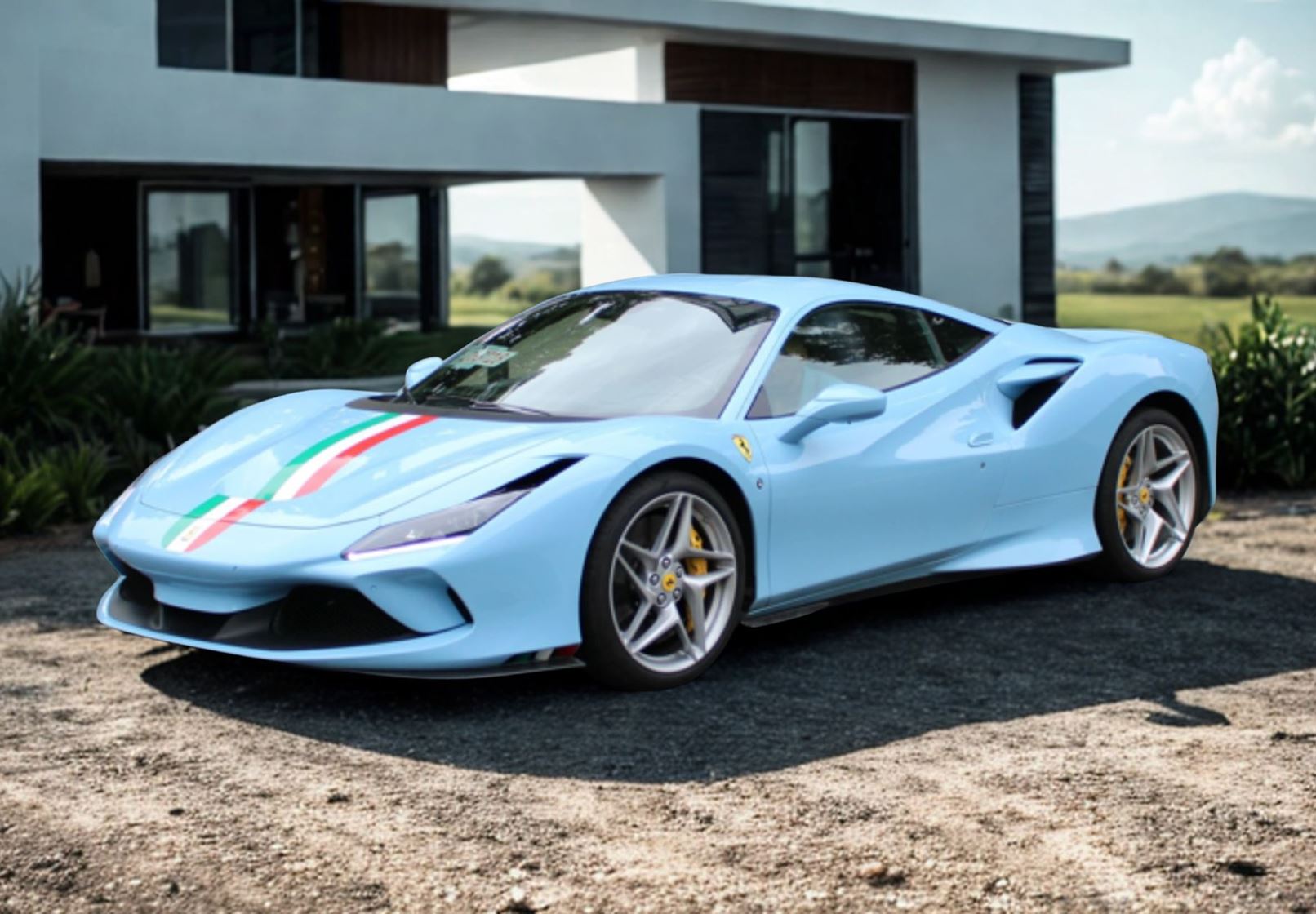 BBR Ferrari F8 Tributo con Franja Italiana - Azul Claro | 1:18
