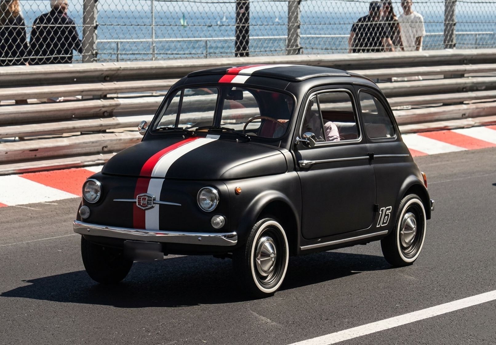 BBR Fiat 500 D With Stripe And #16 - Matt Black | 1:18