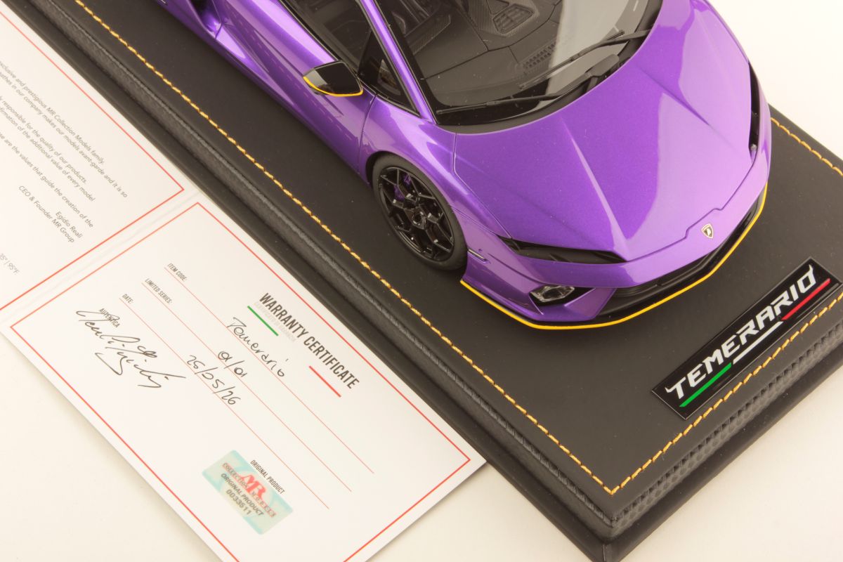 MR Collection Lamborghini Temerario - ONE OFF Viola Pasifae with Yellow Livery | 1:18 – Bild 7